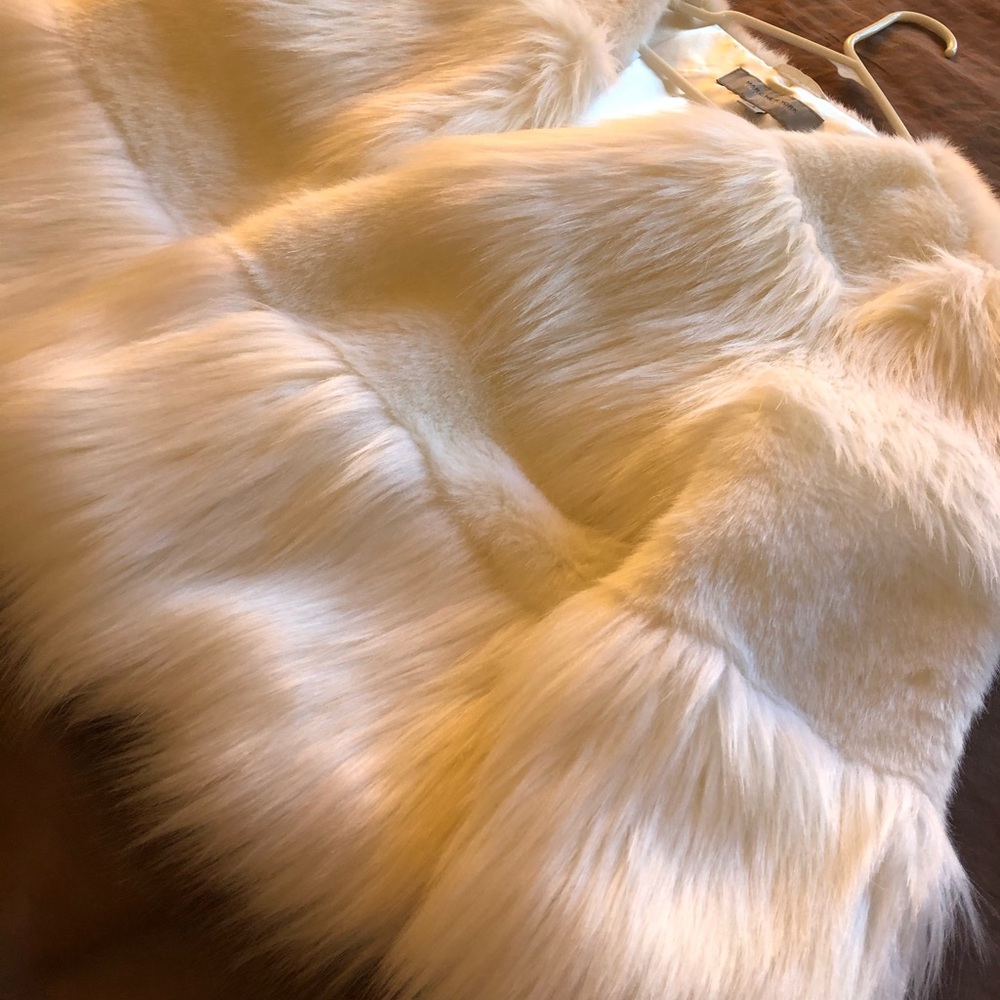 white cropped faux fur jacket